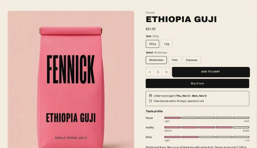 A product page tinted with its accent color
