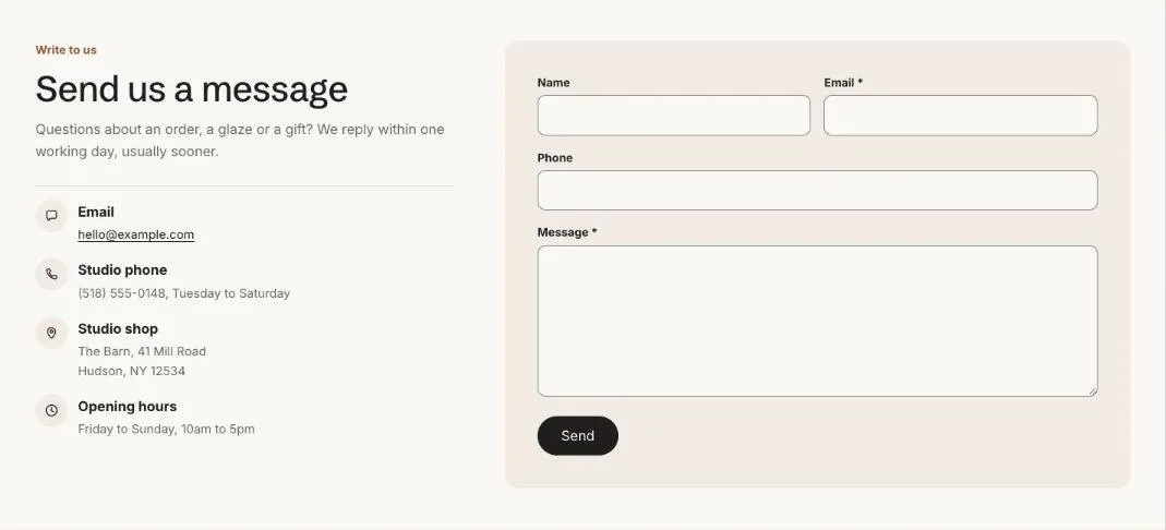 The Contact form section