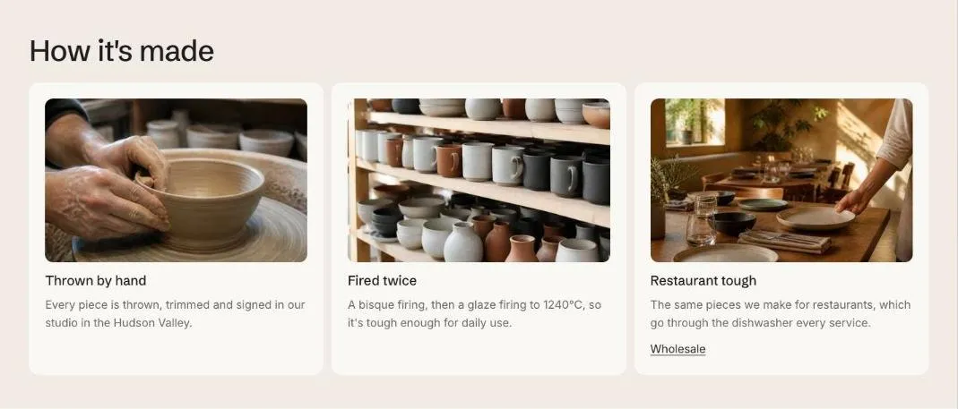 The Feature cards section