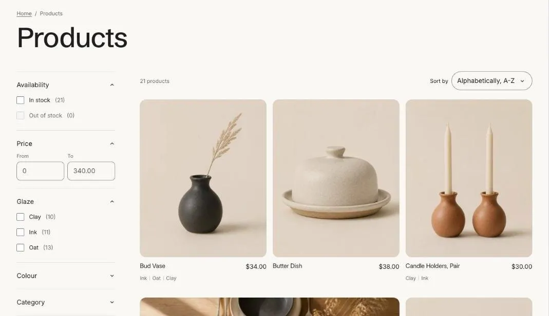 Filters on a collection page