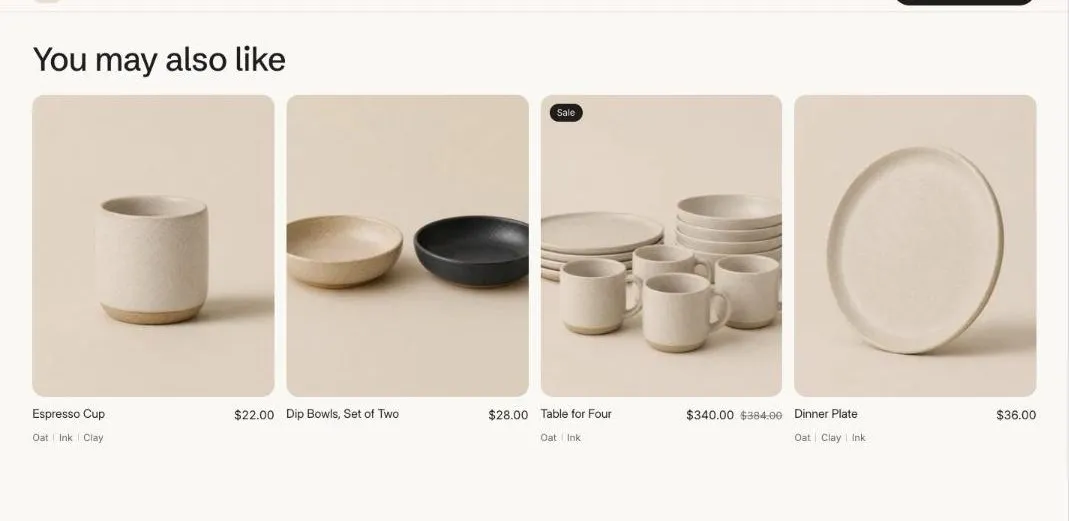 The Product recommendations section