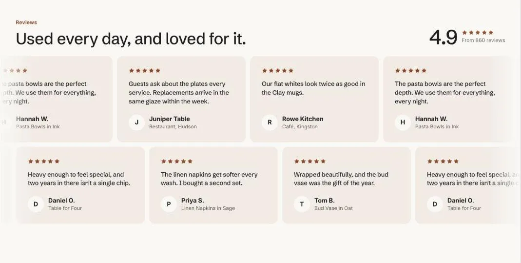 The Testimonials section