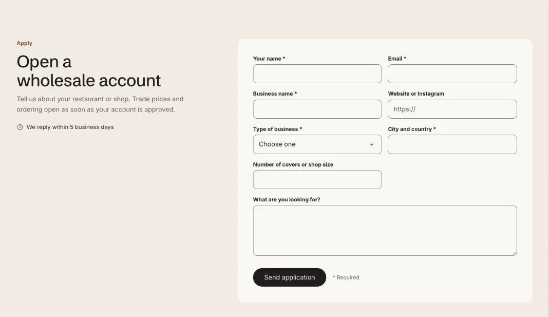 The Wholesale application section